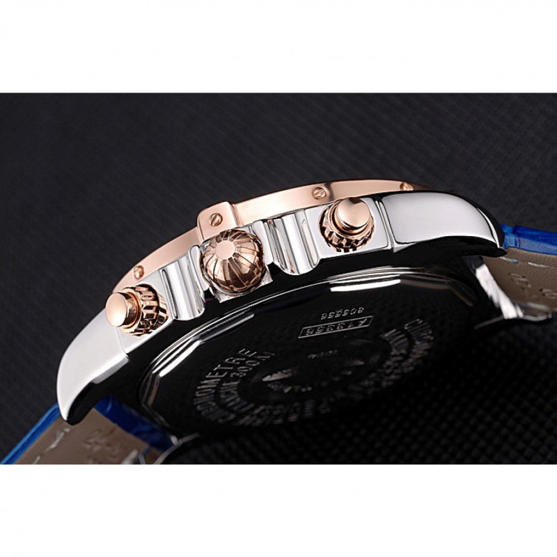 Breitling Chronomat Blue Dial Rose Gold Bezel And Subdials Stainless Steel Case Blue Leather Strap-7