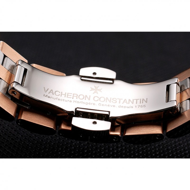 Swiss Vacheron Constantin Patrimony Traditionnelle Chronograph Black Dial Rose Gold Case Two Tone Bracelet 1453758-6