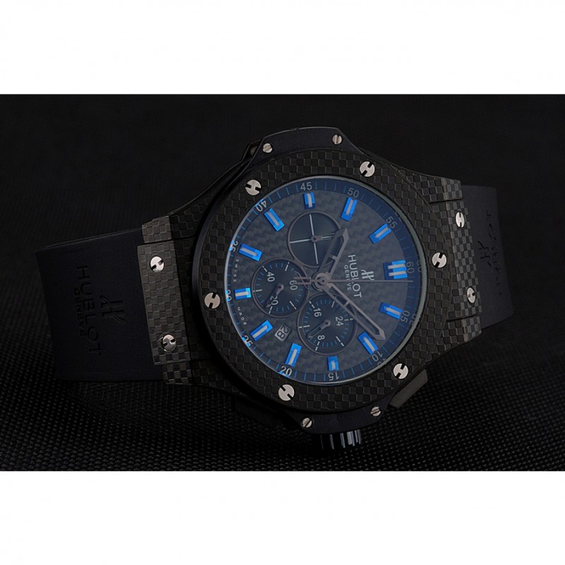 Luxury Hublot Big Bang Carbon Dial With Blue Markings Carbon Case And Bezel Black Rubber Strap 622774-3