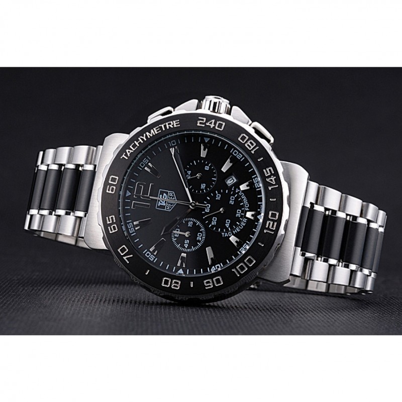 Cheap Replica Watches Tag Heuer Formula 1 Chronograph Black Dial Black Bezel Two Tone Stainless Steel Band 622412-4