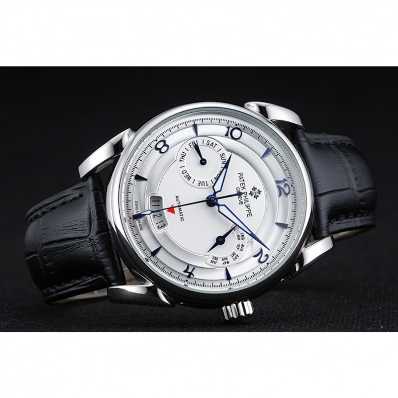 Patek Philippe Complications Chronograph White Dial Silver Case Black Leather Bracelet 1454237-4