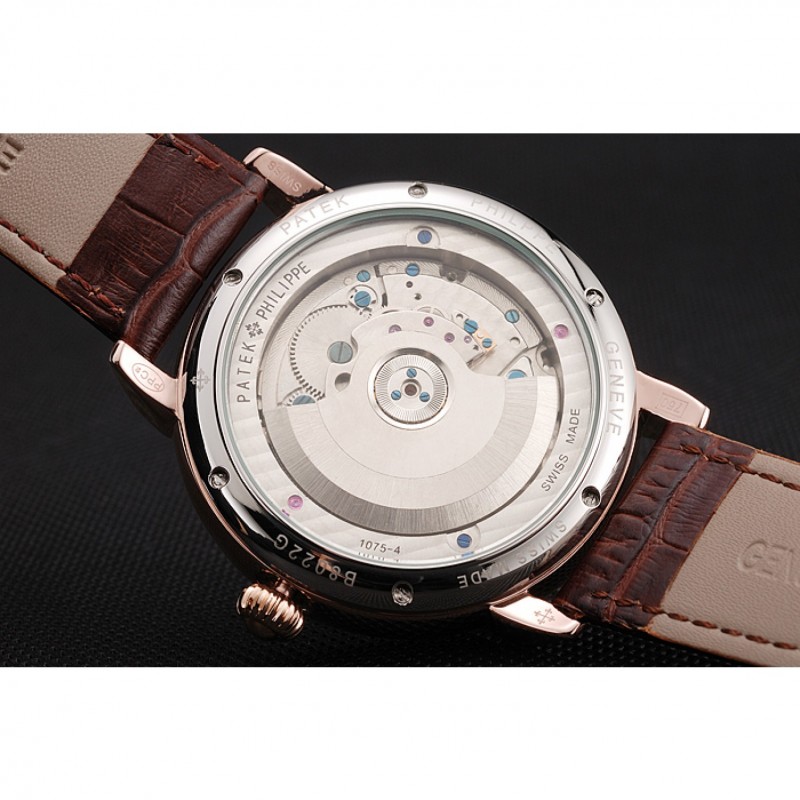 Patek Philippe Classic Tourbillon Power Reserve Black And White Dial Rose Gold Case Brown Leather Strap-6