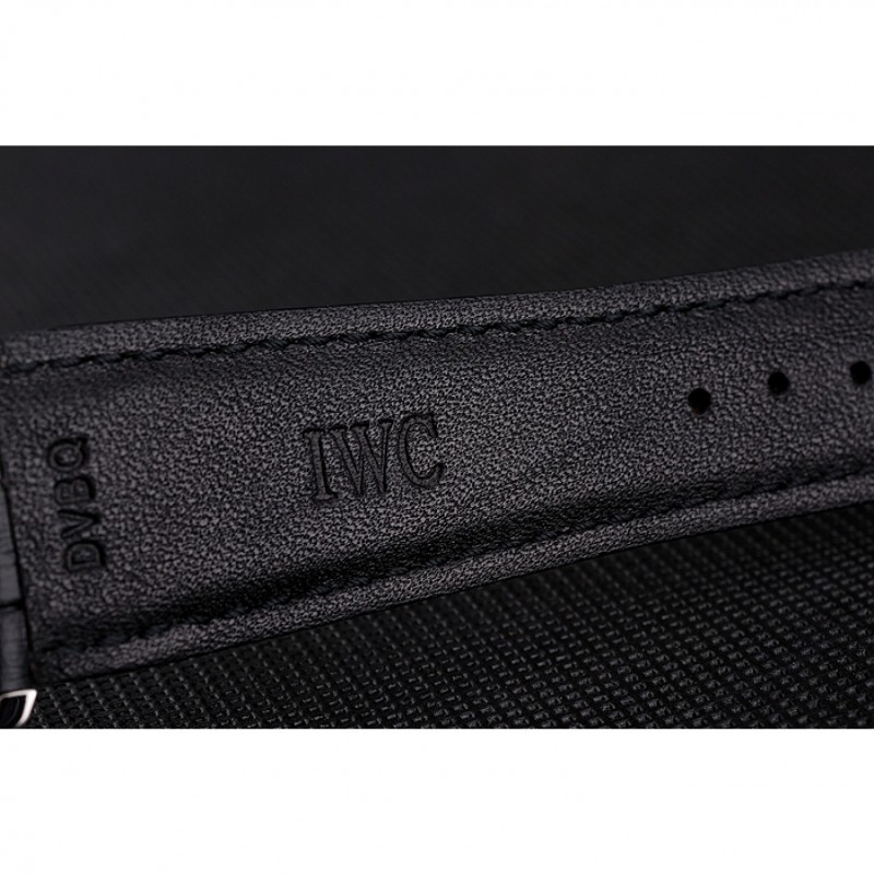 Swiss IWC Portuguese White Dial Gold Numerals Silver Case Black Leather Bracelet 1453908-5