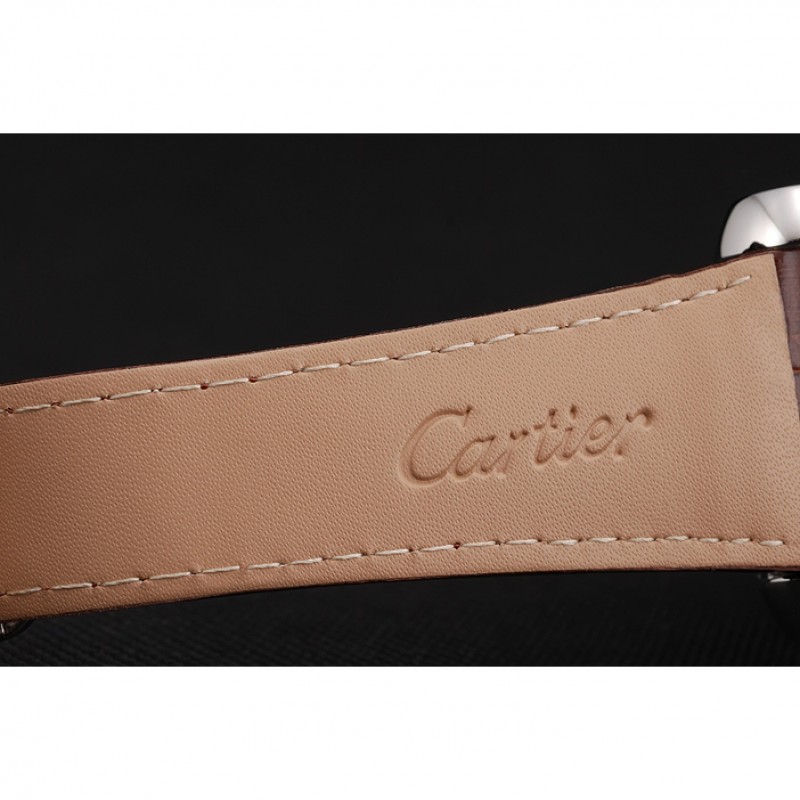 Swiss Cartier Tank MC White Dial Stainless Steel Case Brown Leather Strap-6