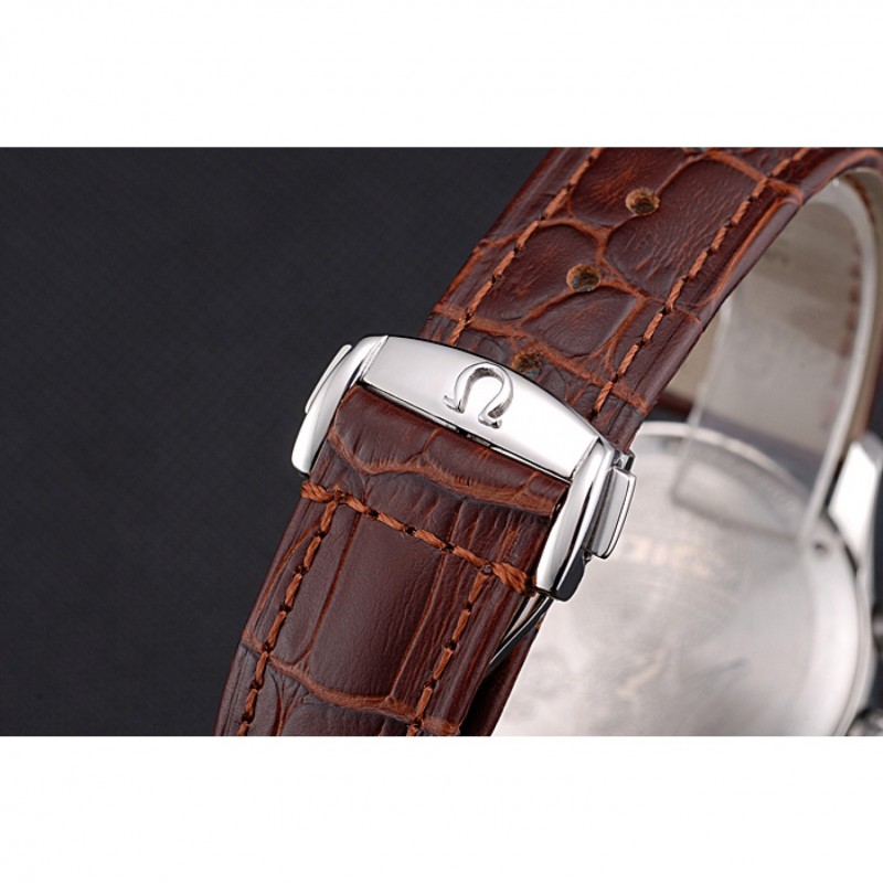 Omega DeVille Silver Bezel with White Dial and Brown Leather Strap 621566-5