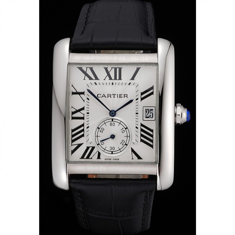 Cartier Tank MC White Dial Stainless Steel Case Black Leather Strap 622576-1