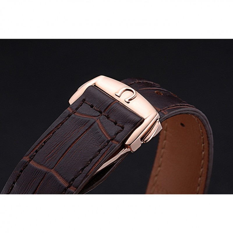 Cheap Omega Seamaster Planet Ocean GMT White Dial Rose Gold Case Brown Leather Band 622400-5