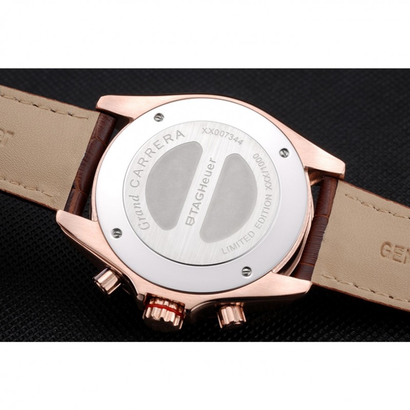 Tag Heuer Carrera Rose Gold Case White Dial Brown Leather Strap 98245-8