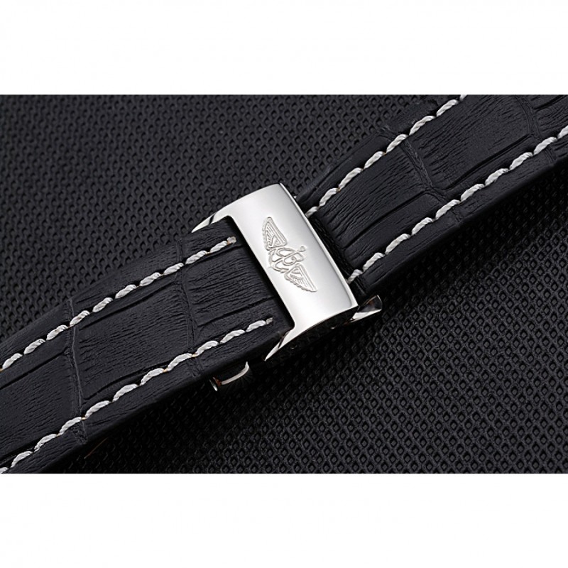 Breitling Black Leather White Stitching Bracelet 622482-4
