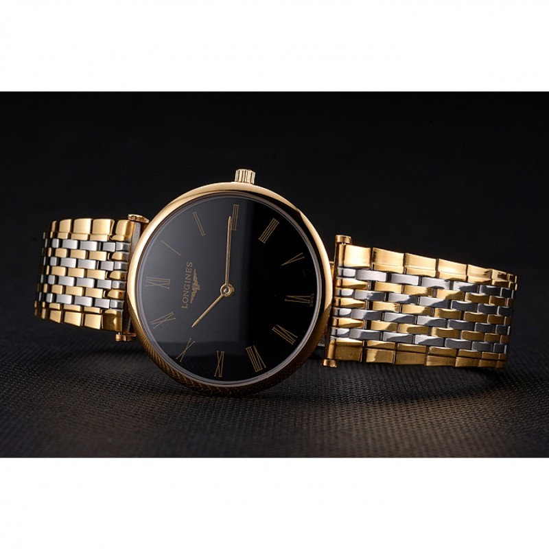 SS Replica Watches Longines La Grande Classique Two Tone Band Black Dial Homme 622097-3