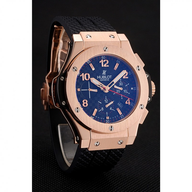 Swiss Hublot Big Bang Carbon Effect Dial Rose Gold Case Black Rubber Bracelet 1453897-1