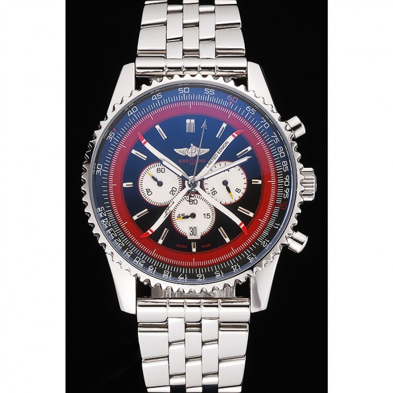 Breitling Certifie Polished Silver Stainless Steel Strap Black Dial Chronograph 80173-1