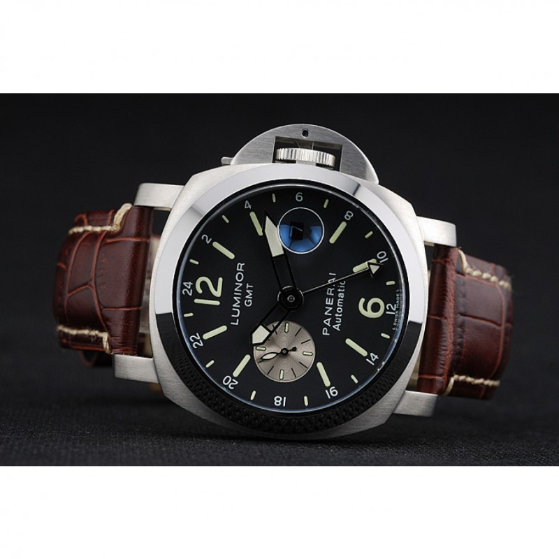 Panerai Luminor GMT Black Dial Brown Leather Bracelet-4