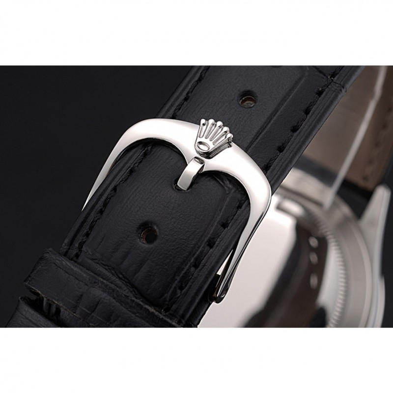 Swiss Rolex Cellini Time Silver Case Black Dial Black Leather Bracelet 622654-5