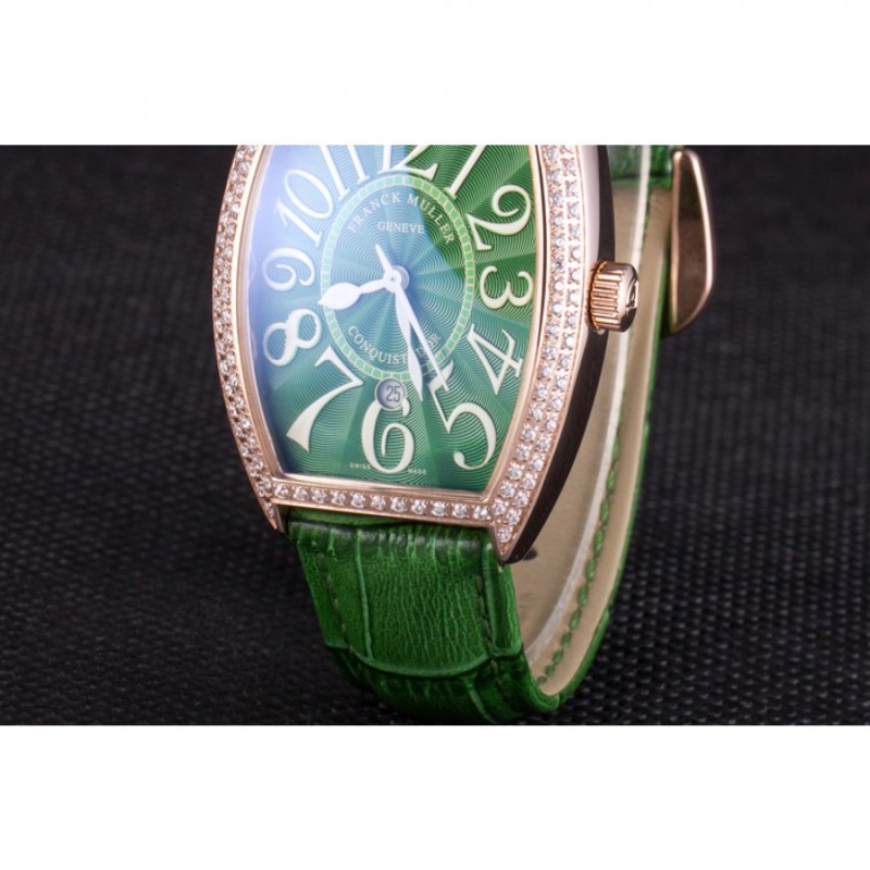 Franck Muller Casablanca Green Croco Leather Band Crystal Encrusted Bezel 621646-5
