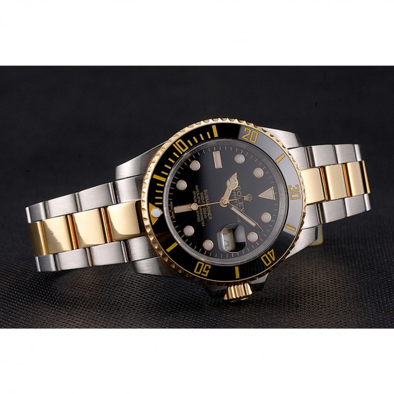 Swiss Rolex Submariner Black Dial And Bezel Two Tone Steel Gold Bracelet-4