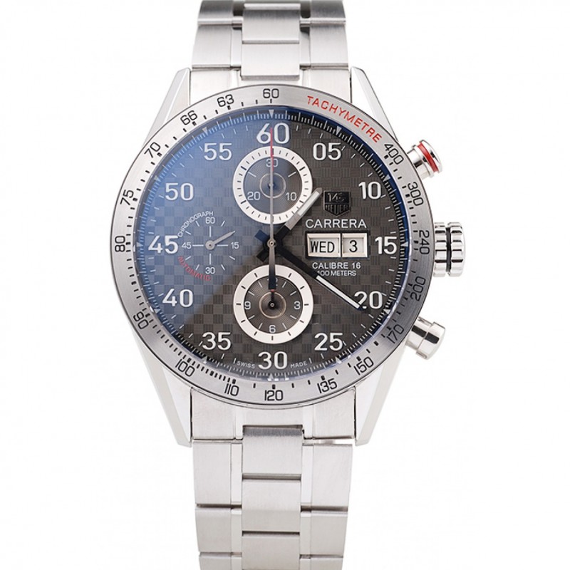 High End Replica Watches Tag Heuer Swiss Carrera Tachymeter Bezel Stainless Steel Checkered Brown Dial-0