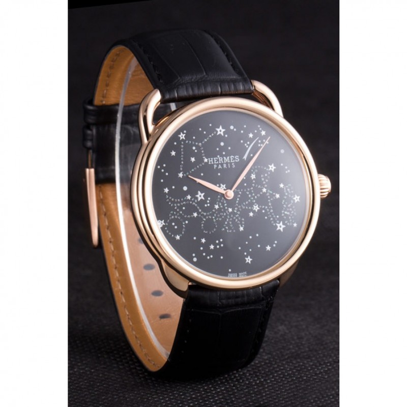 Best Replica Watches Hermes Classic Croco Leather Strap Black Dial 801405-3