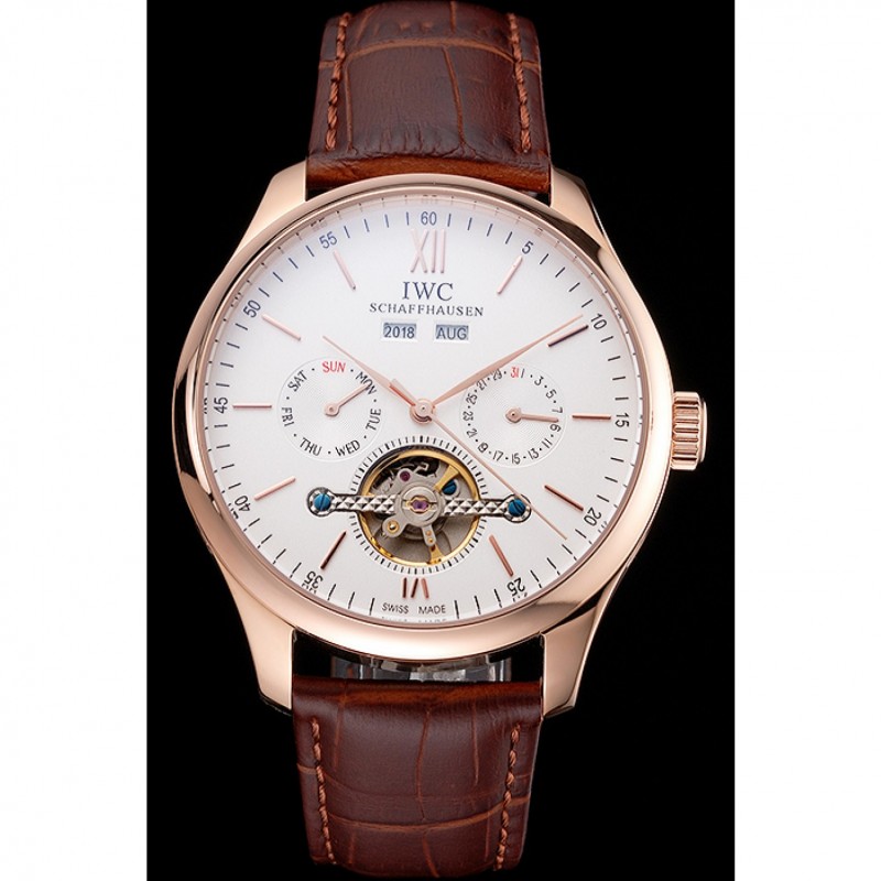 IWC Portofino Tourbillon White Dial Rose Gold Case Broen Leather Strap-1