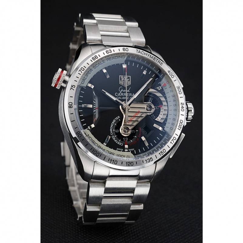 Tag Heuer Swiss Carrera Tachymeter Bezel Stainless Steel Black Dial-2
