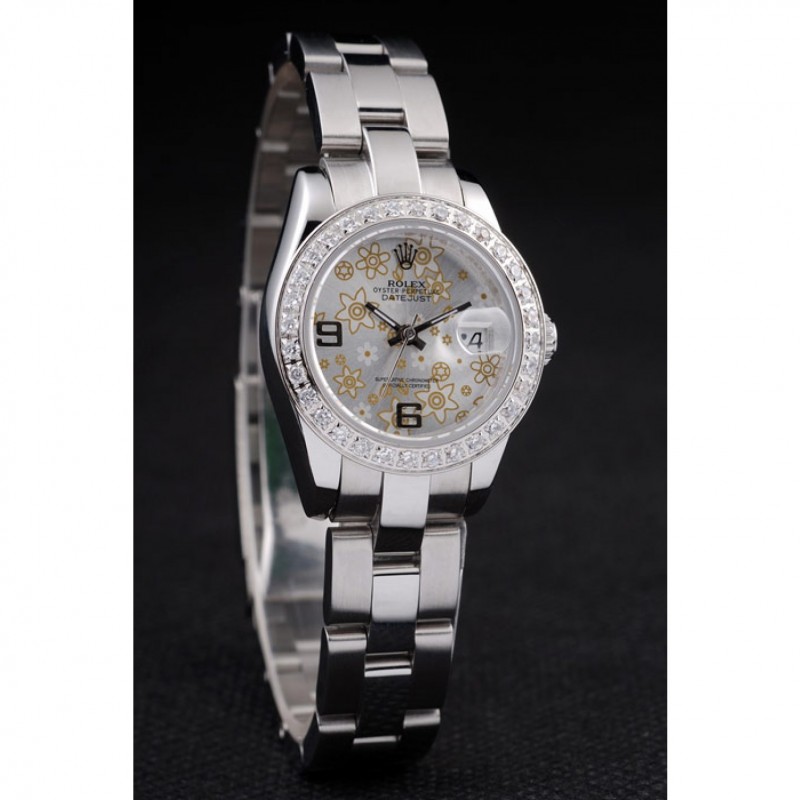 Rolex Datejust Polished Stainless Steel Silver Flowers Dial Diamond Plated 98082-2