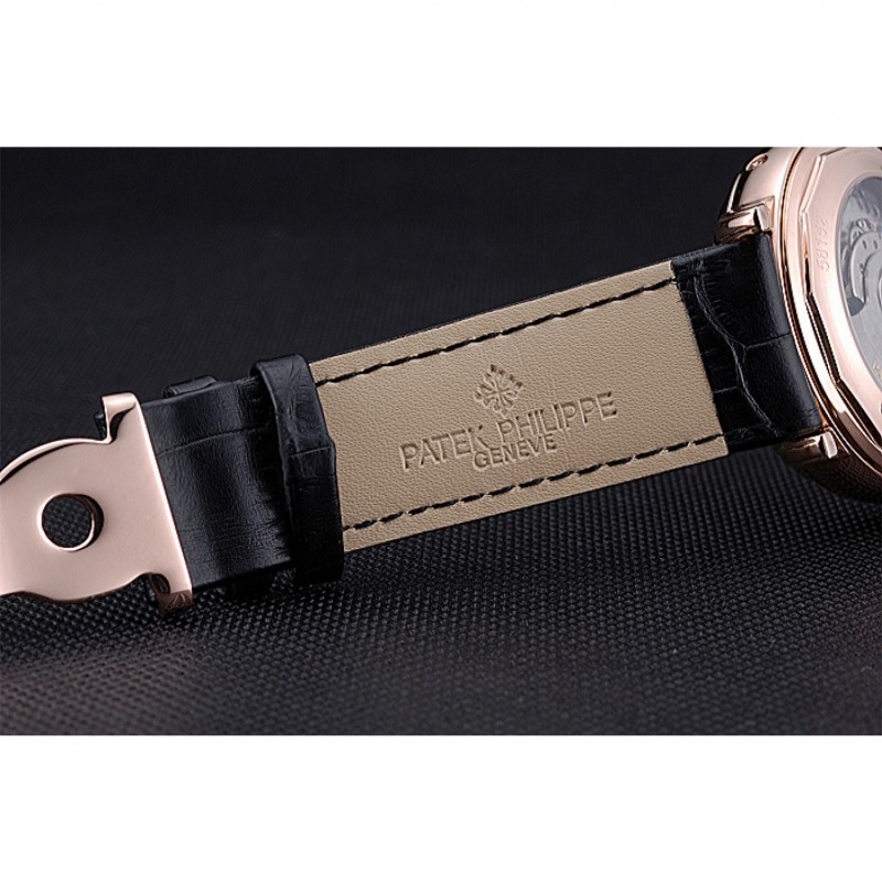 Patek Philippe Geneve Grand Complications Black Dial Tourbillon Rose Gold Bezel Black Band 622157-6