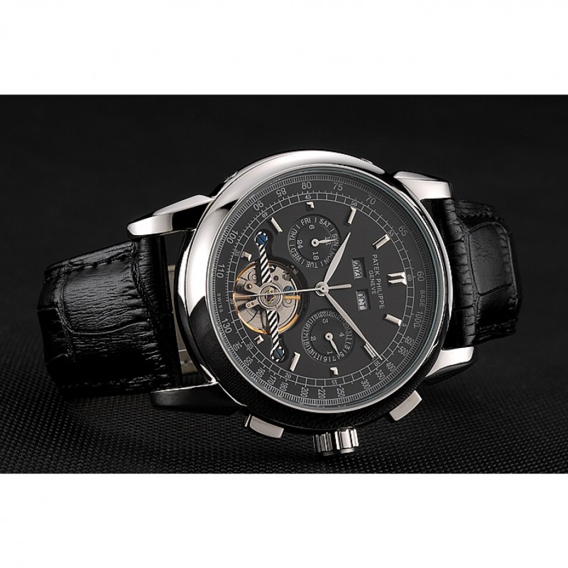 Patek Philippe Grand Complications Stainless Steel Case Black Dial Black Leather Bracelet 622258-3
