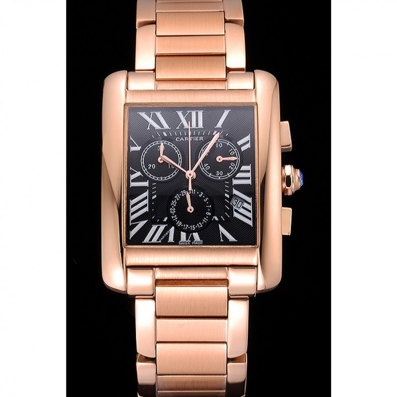 Luxury Replica Watches Cartier Tank MC Black Dial Rose Gold Case And Bracelet 622703-1