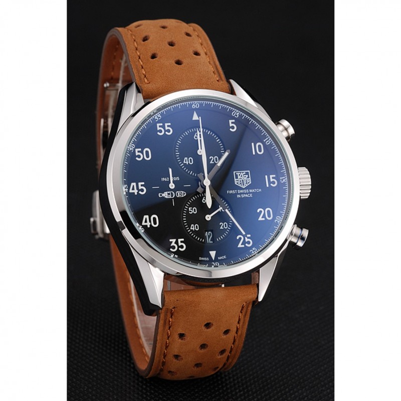 Tag Heuer Carrera SpaceX Silver Bezel with Black Dial and Light Brown Leather Strap tag265 621536-2