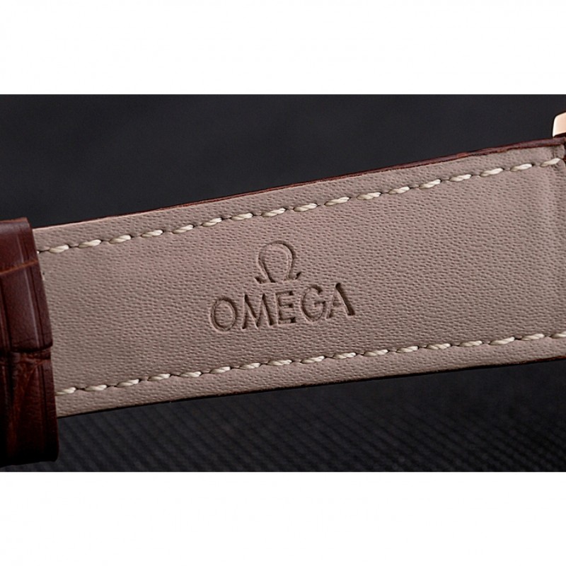 Omega De Ville Prestige White Dial Rose Gold Case Brown Leather Strap-6