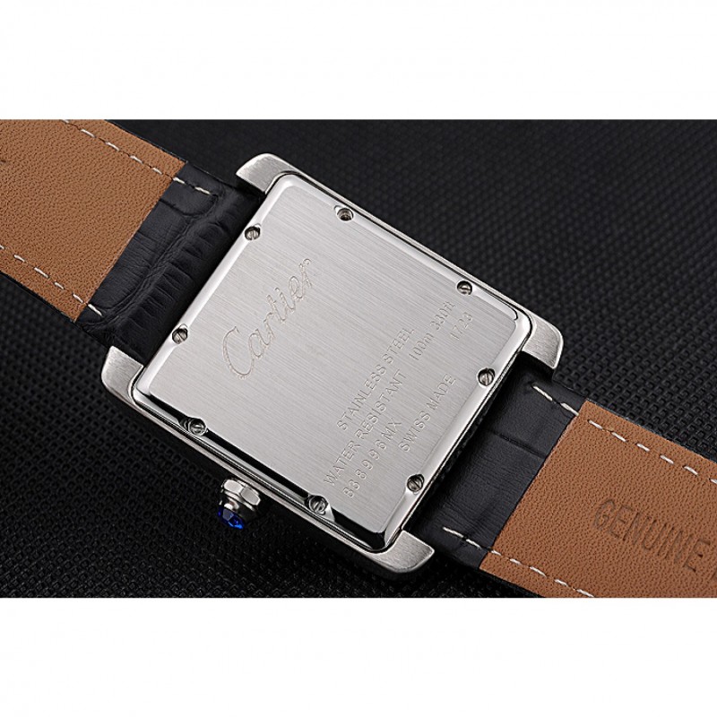 Cartier Tank MC White Dial Stainless Steel Case Black Leather Strap 622576-6