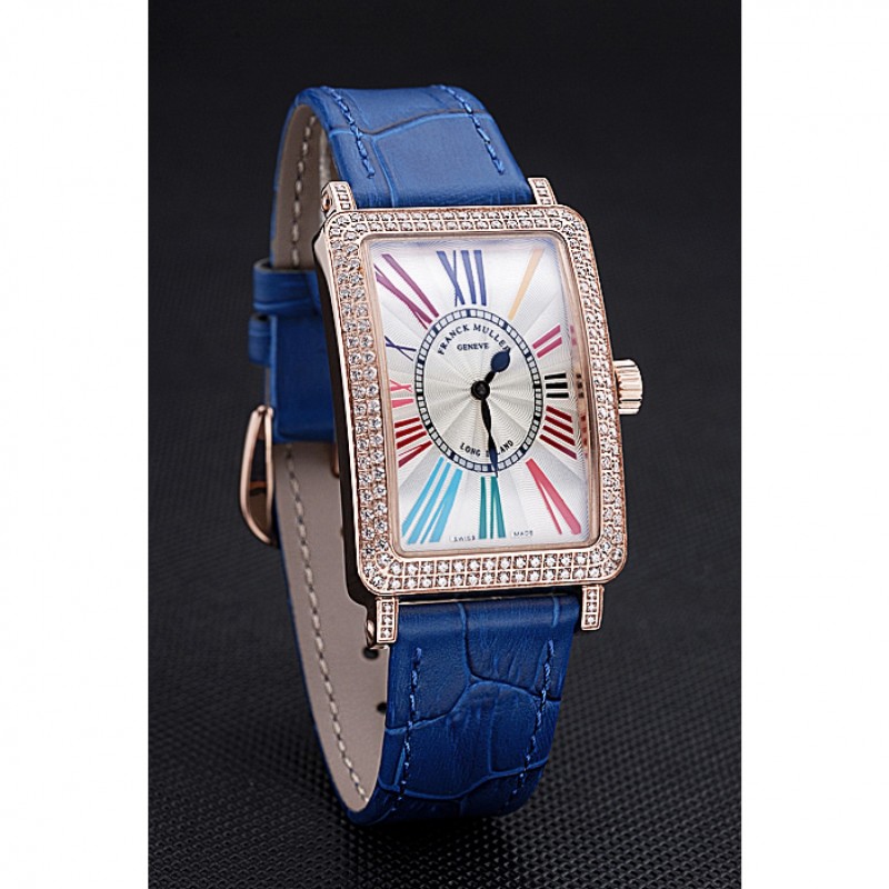 Cheap Franck Muller Long Island Classic White Dial Diamonds Case Blue Leather Band 622376-1