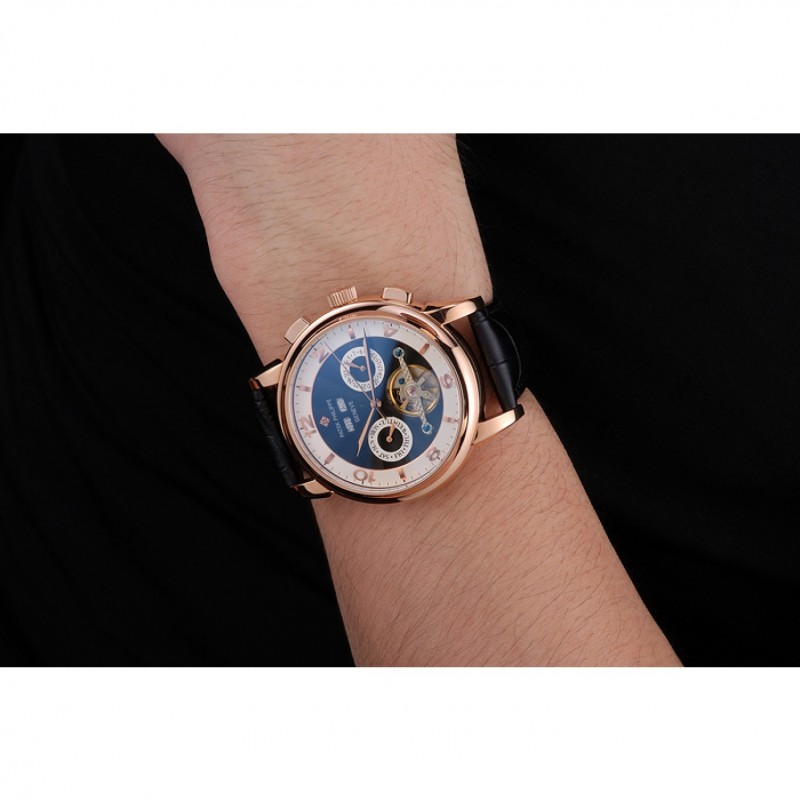 Patek Philippe Perpetual Calendar Tourbillon Black And White Dial Rose Gold Case Black Leather Strap-7