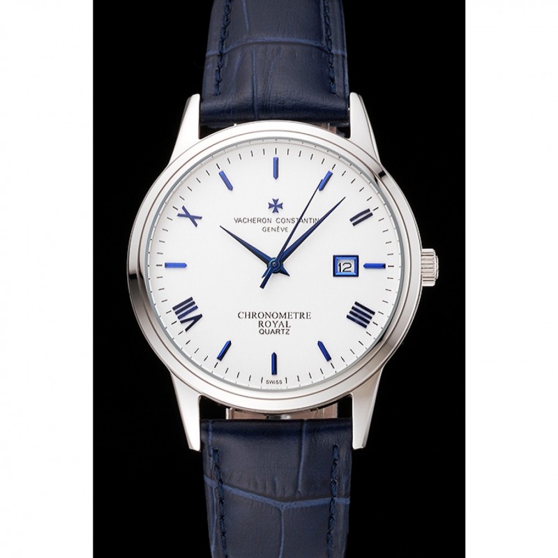 Vacheron Constantin Patrimony Chronometre Royal White Dial Stainless Steel Case Blue Leather Strap-1