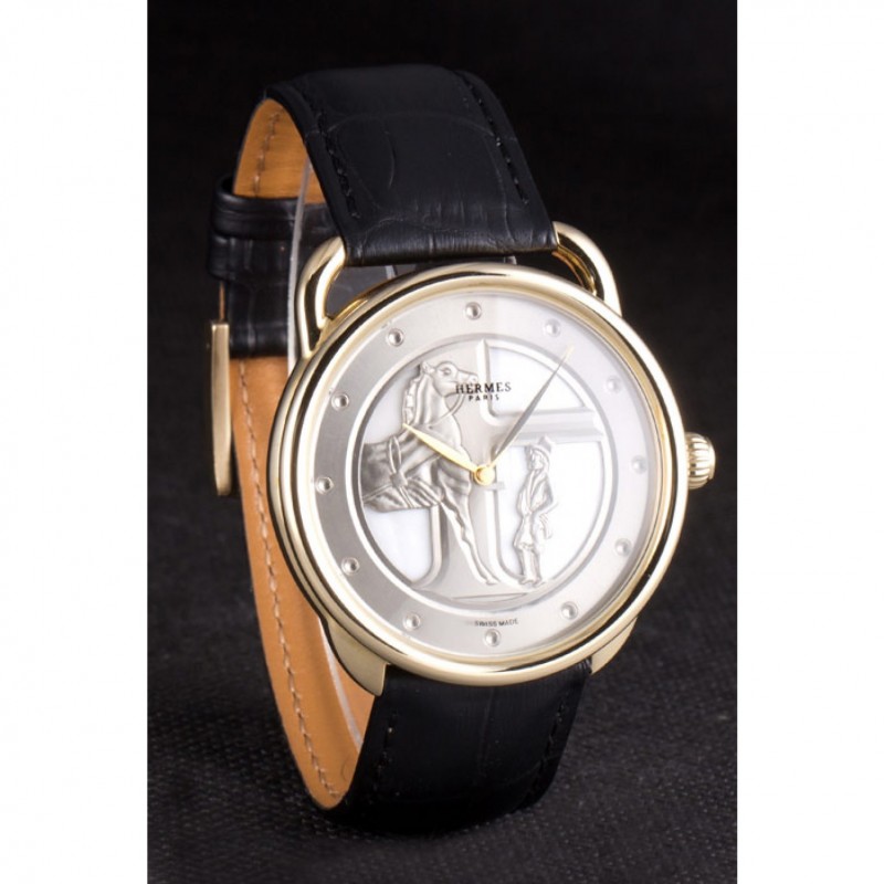 Hermes Classic Croco Leather Strap Silver Dial 801401-3