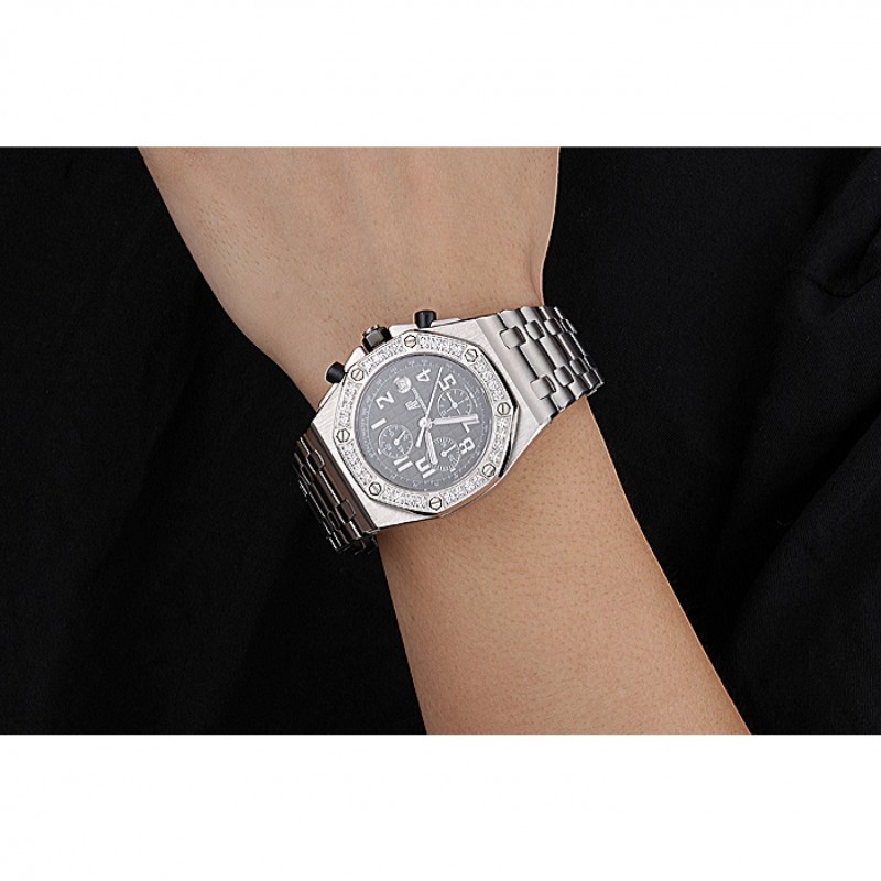 Swiss Audemars Piguet Royal Oak Offshore Black Dial Diamond Bezel Stainless Steel Case And Bracelet 622873-7