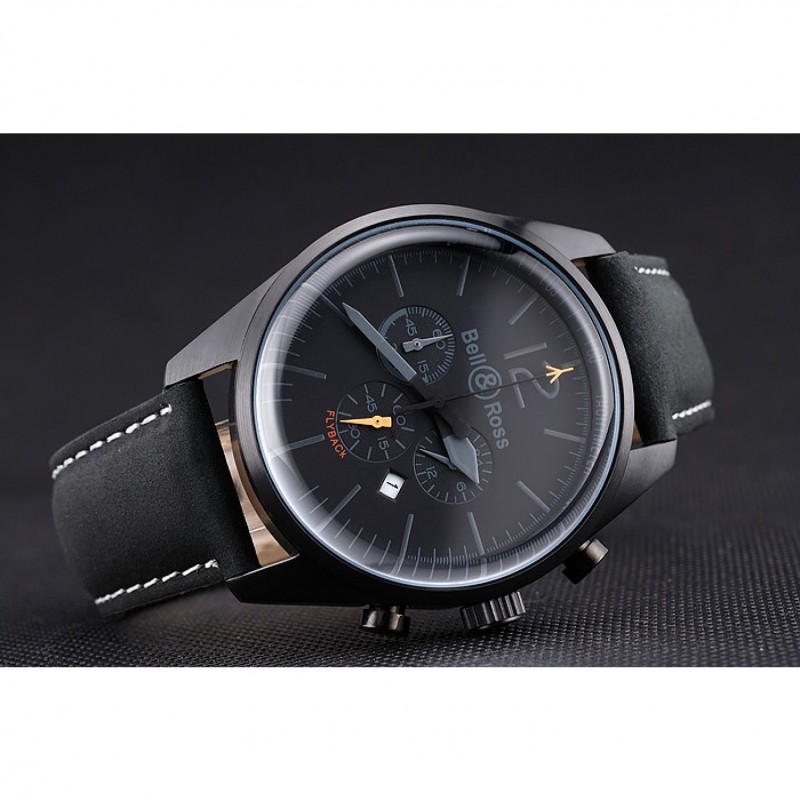 Bell and Ross BR126 Flyback Black Dial Black Case Black Suede Leather Strap-4