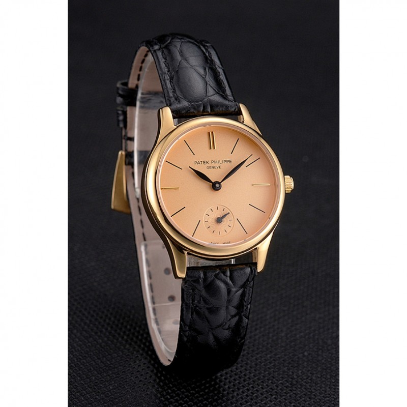 Patek Philippe Calatrava Gold Dial And Case Gold Case Black Leather Strap-2