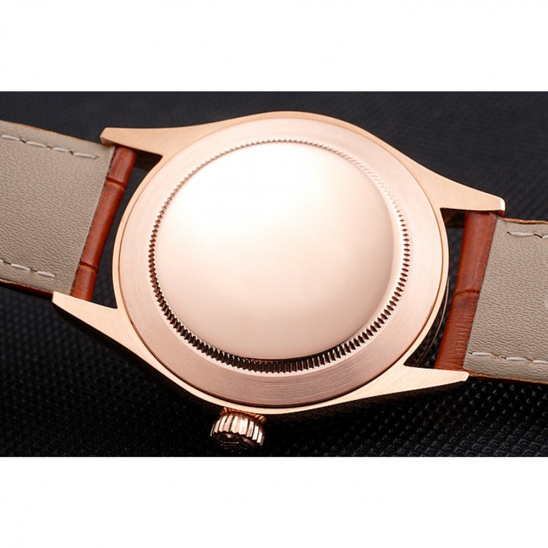 Swiss Rolex Cellini White Dial Rose Gold Case Brown Leather Strap-7