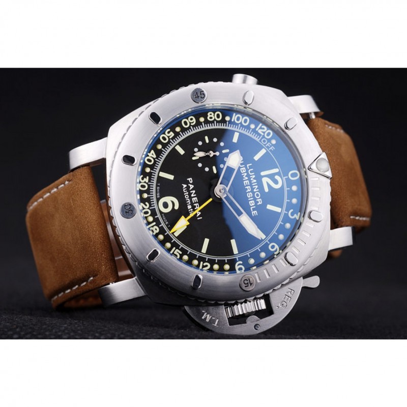 Panerai Luminor Submersible Black Dial Suede Leather Bracelet-3