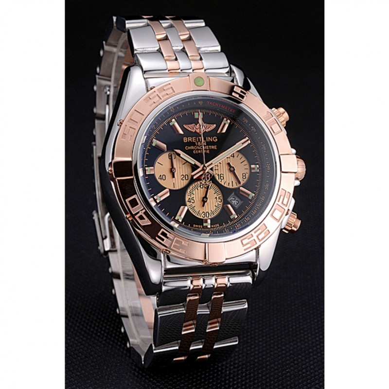 Breitling Chronomat Black Dial Rose Gold Bezel And Subdials Stainless Steel Case Two Tone Bracelet-1