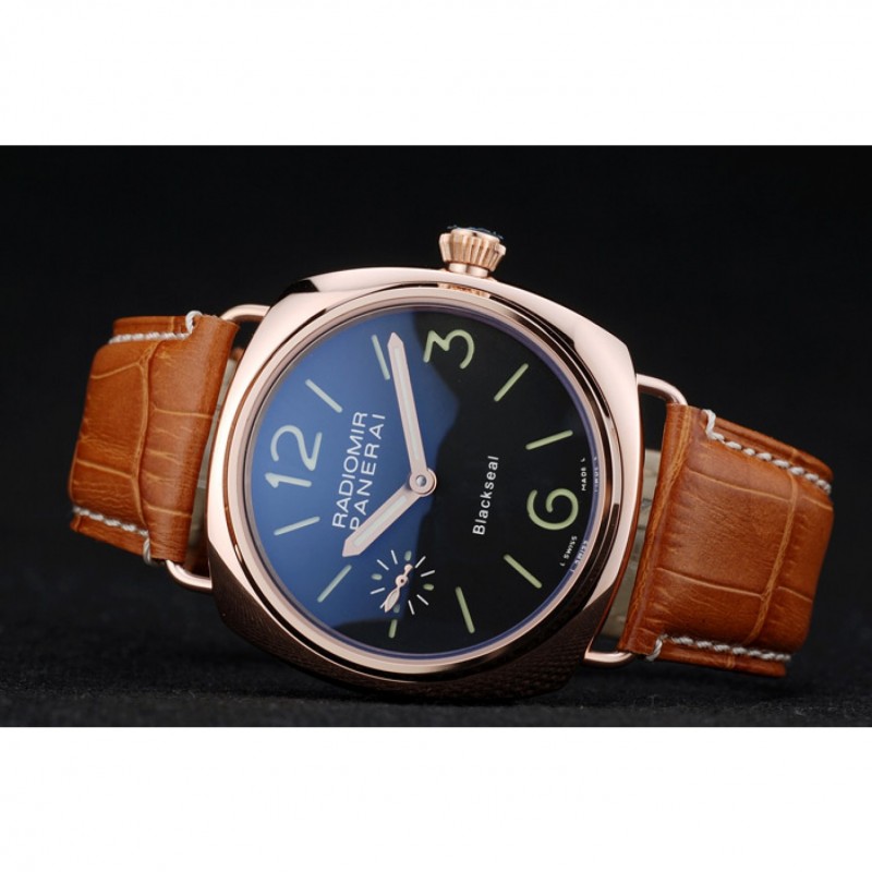 High End Replica Watches Panerai Radiomir Rose Gold Case Black Dial Brown Leather Strap 98137-4