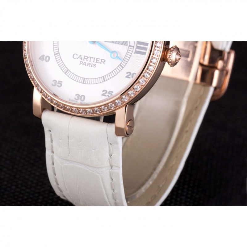 Cartier Moonphase Rose Gold Watch with White Leather Band ct254 621373-6
