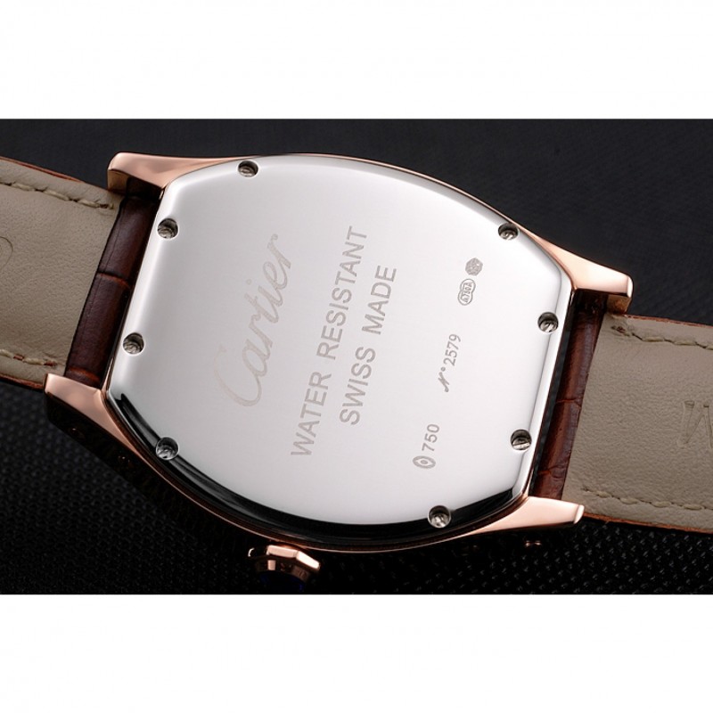 Cartier Tortue Large Date White Dial Gold Case Brown Leather Strap-7