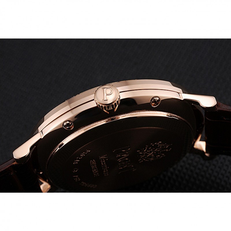 Piaget Altiplano Diamond Gold Case White Dial Brown Leather Bracelet 622627-8