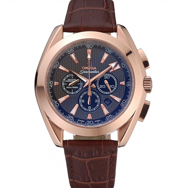 Best Omega Seamaster Aqua Terra Chronograph Teak-Black Dial Brown Leather Bracelet 622531-0