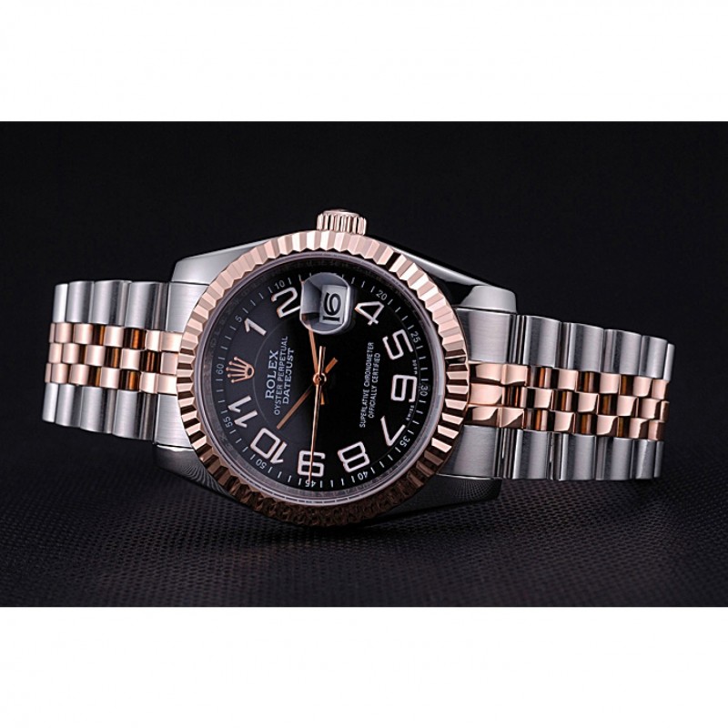 Luxury Replica Watches Rolex DateJust Black Dial Stainless Steel and Gold Bracelet 622545-4