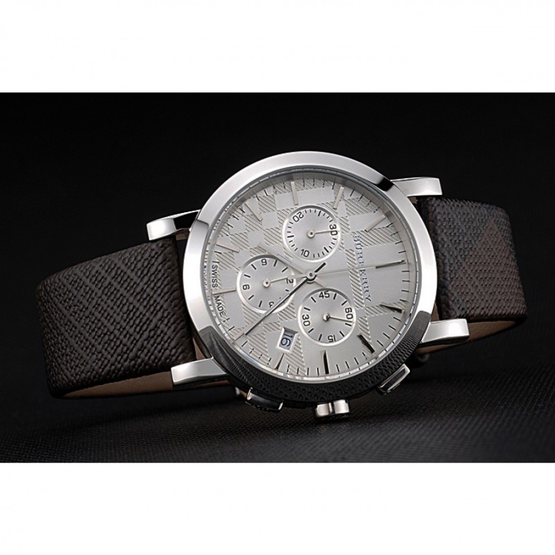 Cheap Replica Watches Burberry The City Classic Chronograph Silver Dial Smoked Trench Bracelet 622572-3