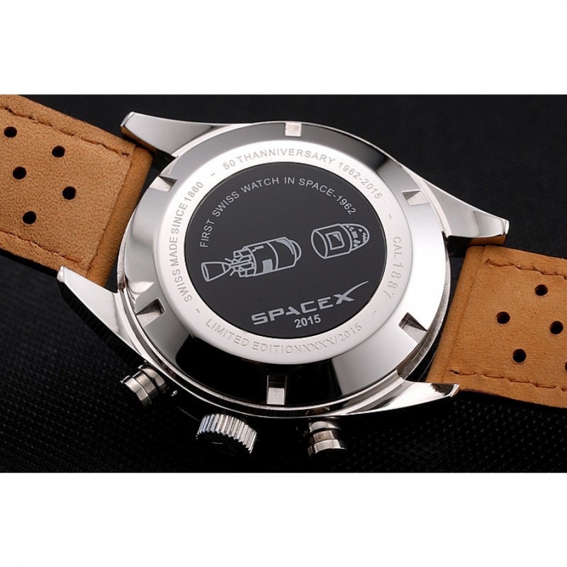 Tag Heuer Carrera SpaceX Silver Bezel with Black Dial and Light Brown Leather Strap tag264 621535-4