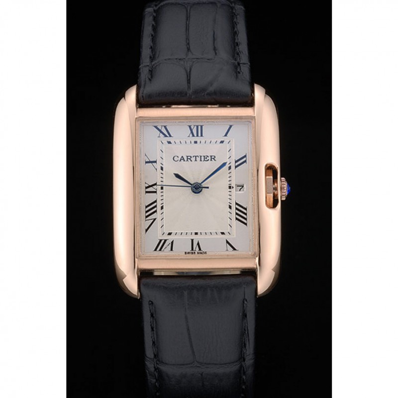 Cartier Tank Anglaise 30mm White Dial Gold Case Black Leather Bracelet-1